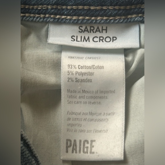 Paige Medium Wash Sarah Slim Crop Raw Hem Stretch Jeans Women’s Size 26 - Picture 6 of 6